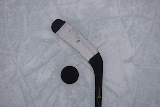 Close-up of an autographed NHL hockey stick resting on a custom shadowbox frame.