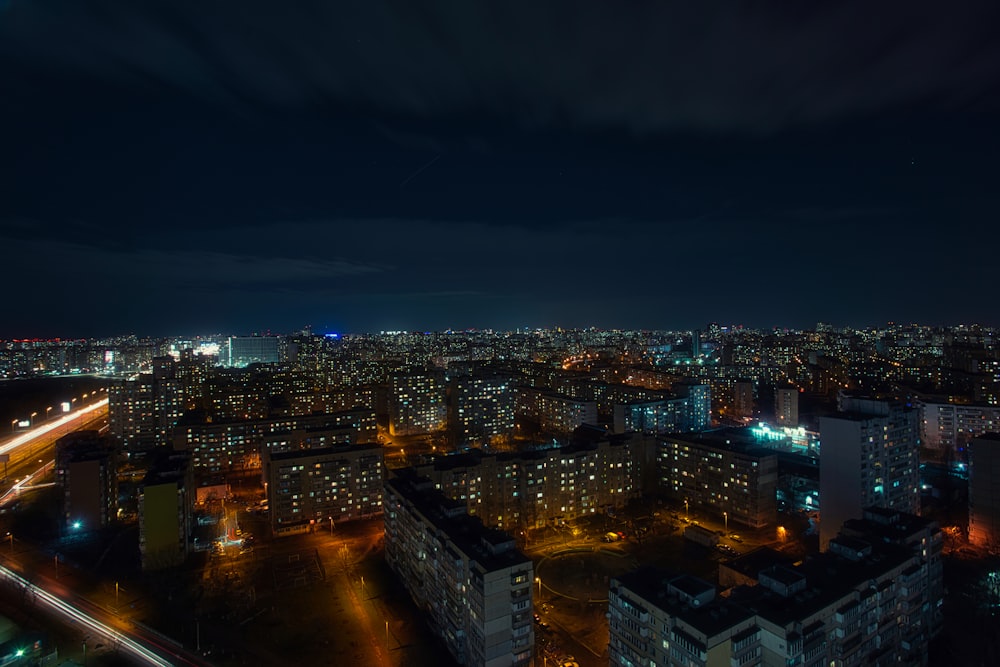 aerial view of city during night time