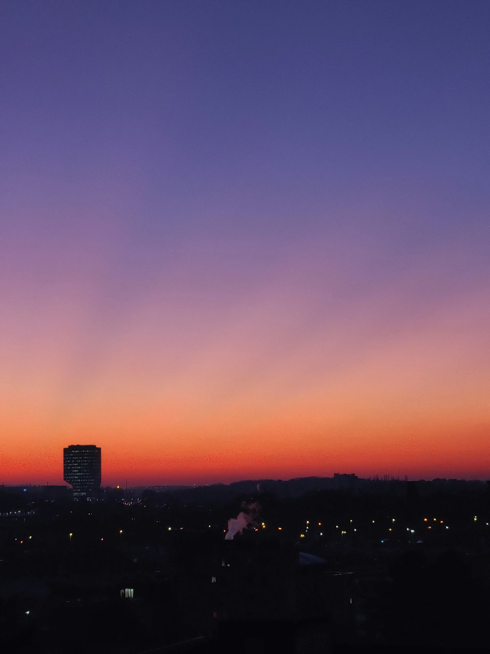 city skyline during sunset with orange sky