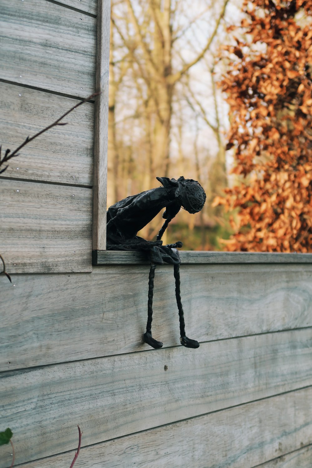 black bird on black metal stand