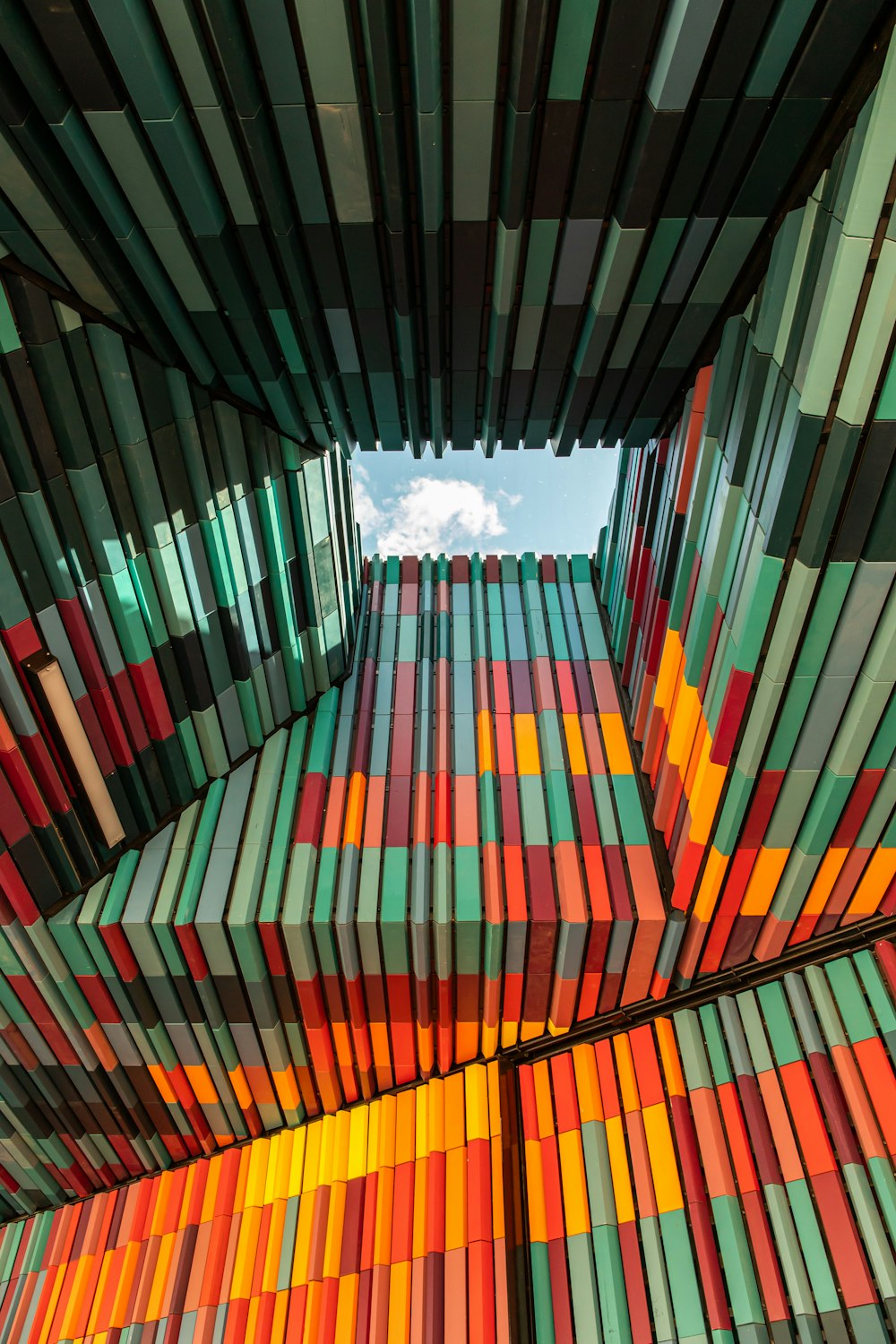 red yellow and black striped ceiling