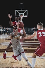 man in red and white basketball jersey shirt