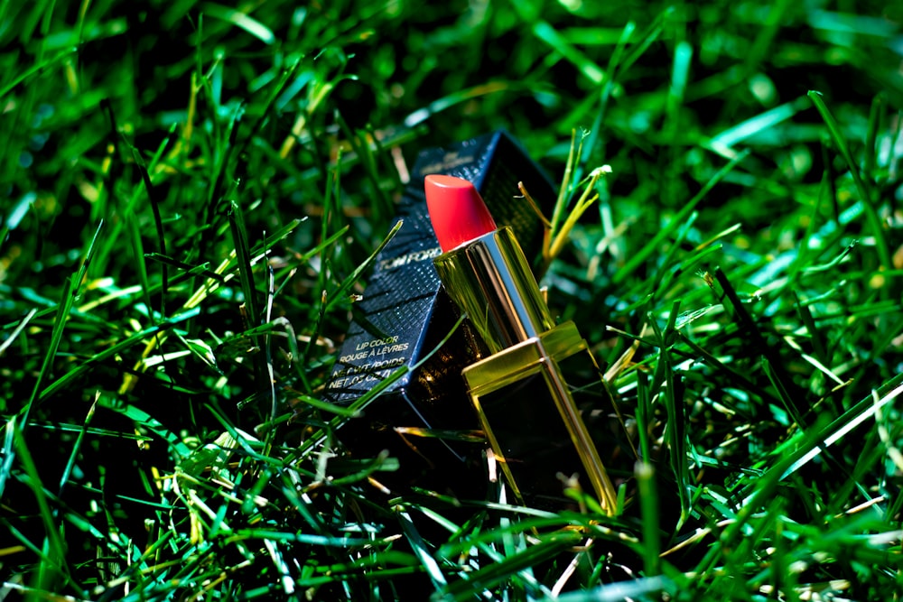 red lipstick on green grass