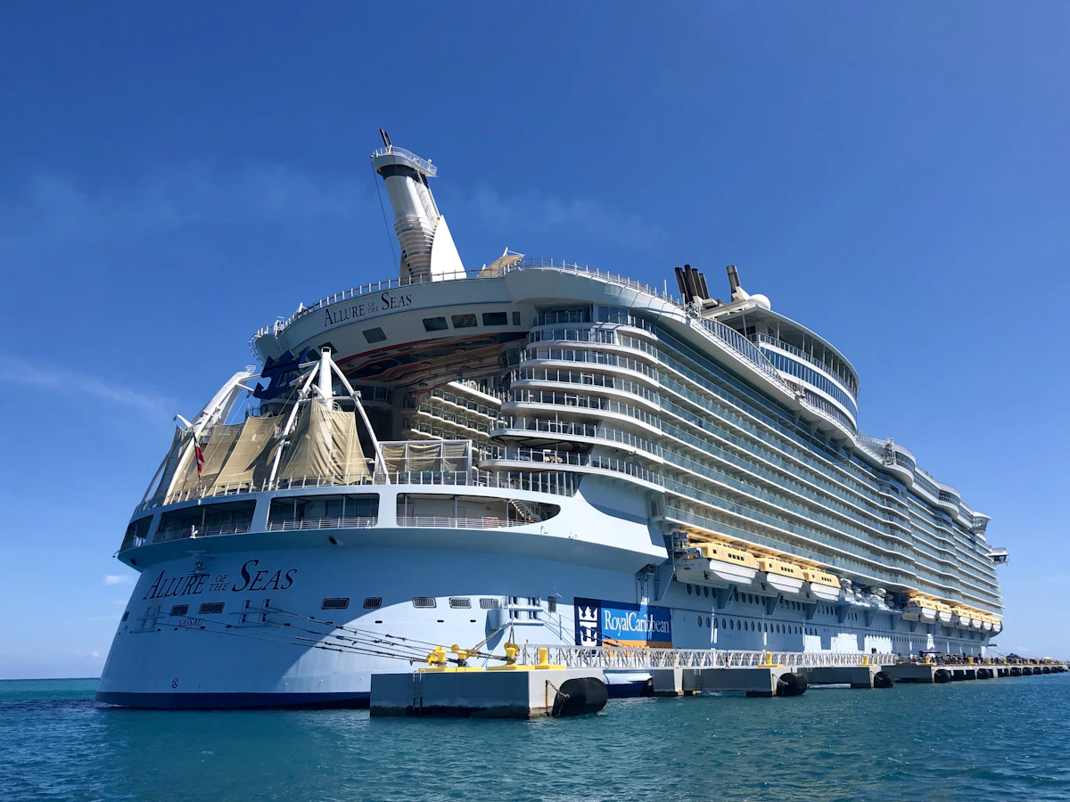 A cruise ship hull under construction at a shipyard
