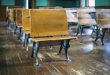 Stylish school furniture arranged in a modern classroom.