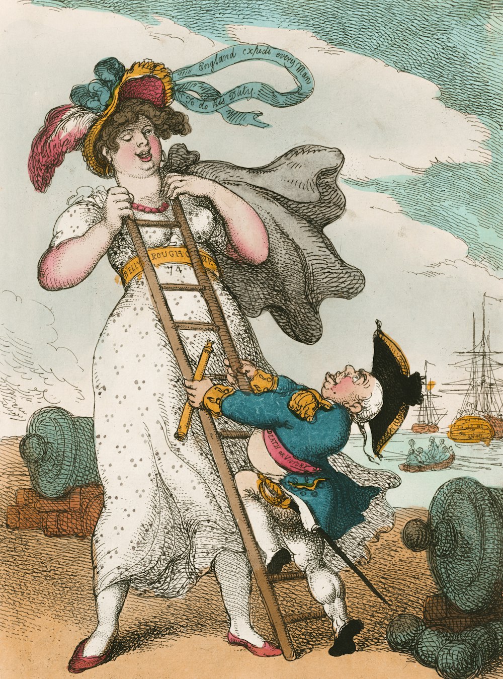 Femme en robe blanche tenant une illustration de bâton en bois marron