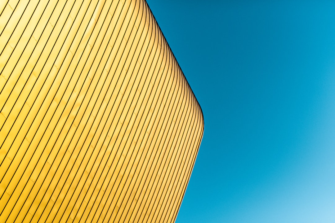 yellow and blue striped building