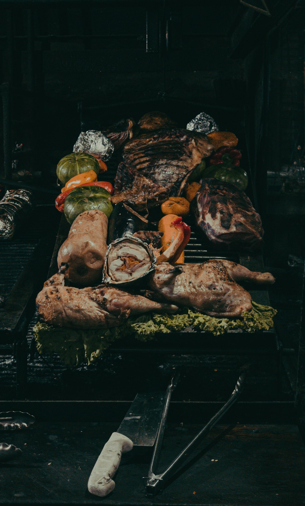 grilled meat on black charcoal grill