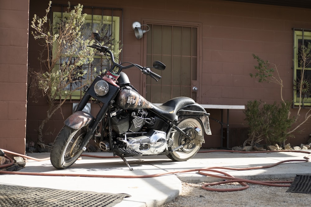 black and silver cruiser motorcycle