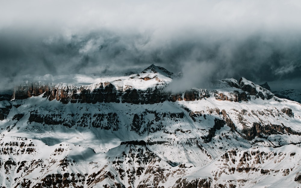 snow covered mountain under cloudy sky during daytime