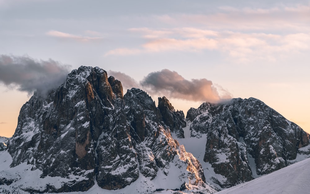 snow covered mountain under cloudy sky during daytime