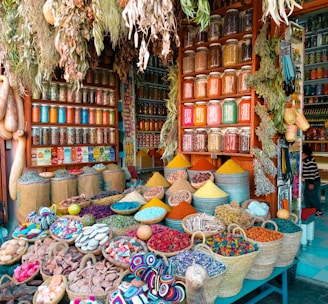 assorted color of wicker baskets on display