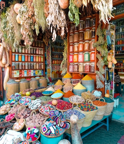 assorted color of wicker baskets on display