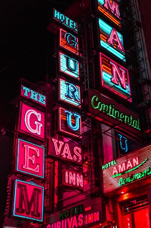 red and blue led signage
