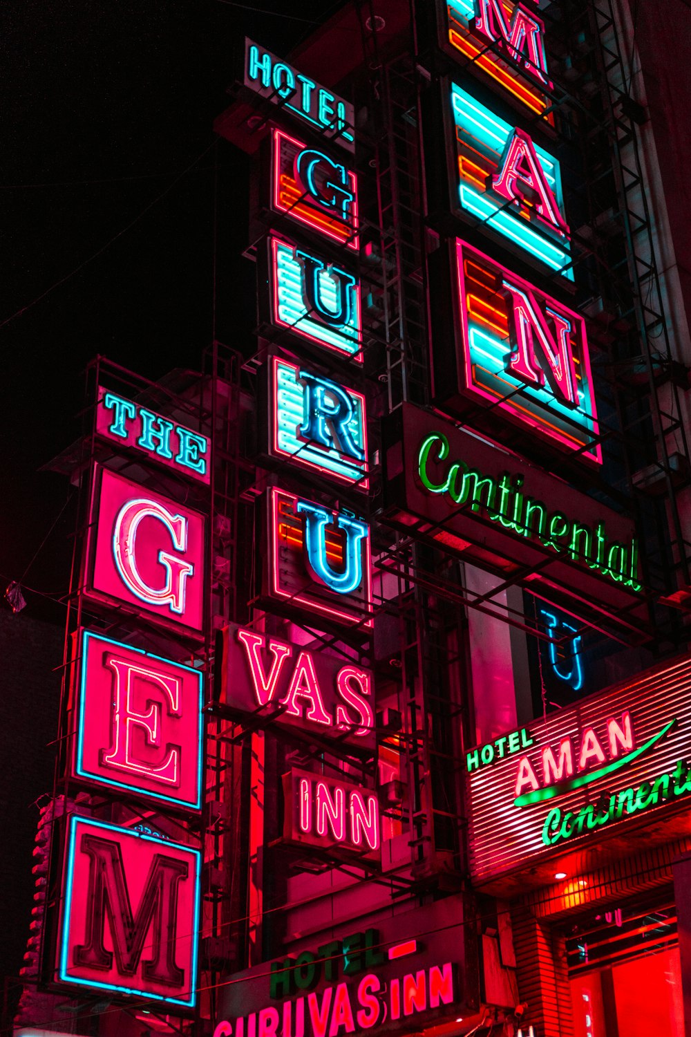 red and blue led signage