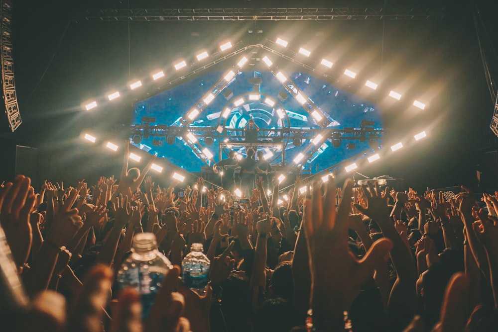 people gathering on concert during night time