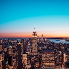 aerial view of city buildings during night time