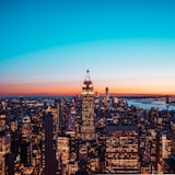 aerial view of city buildings during night time