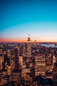 aerial view of city buildings during night time
