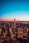 aerial view of city buildings during night time