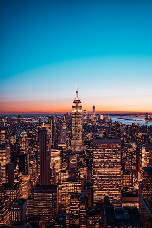 aerial view of city buildings during night time