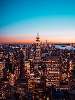 aerial view of city buildings during night time