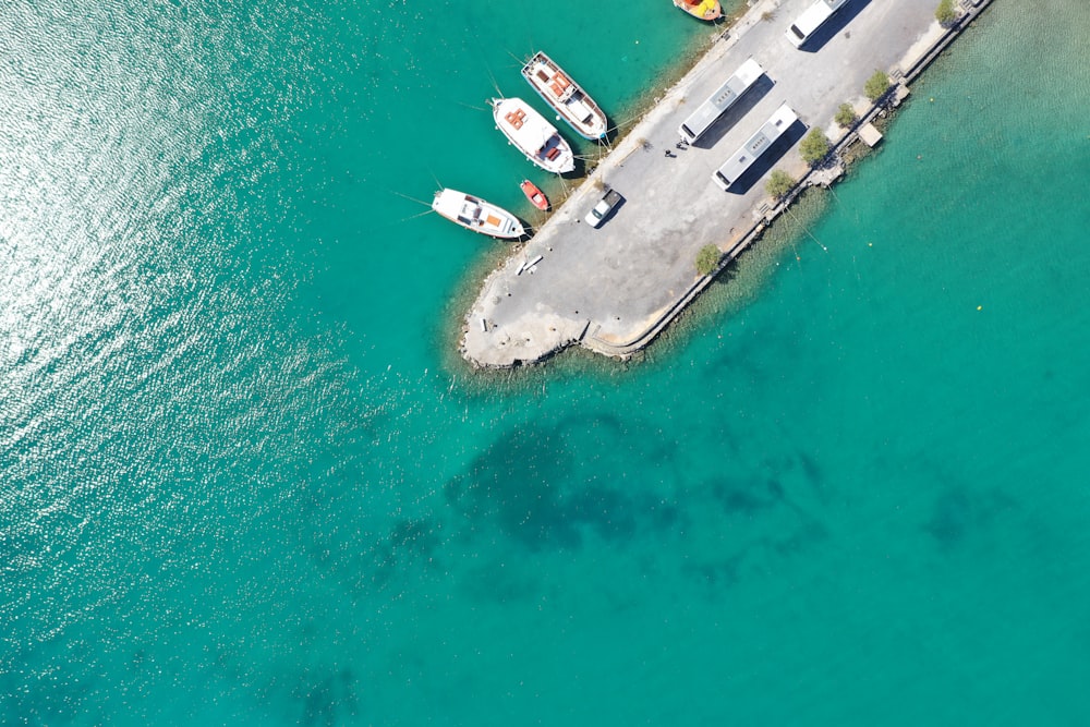 aerial view of boats on sea during daytime