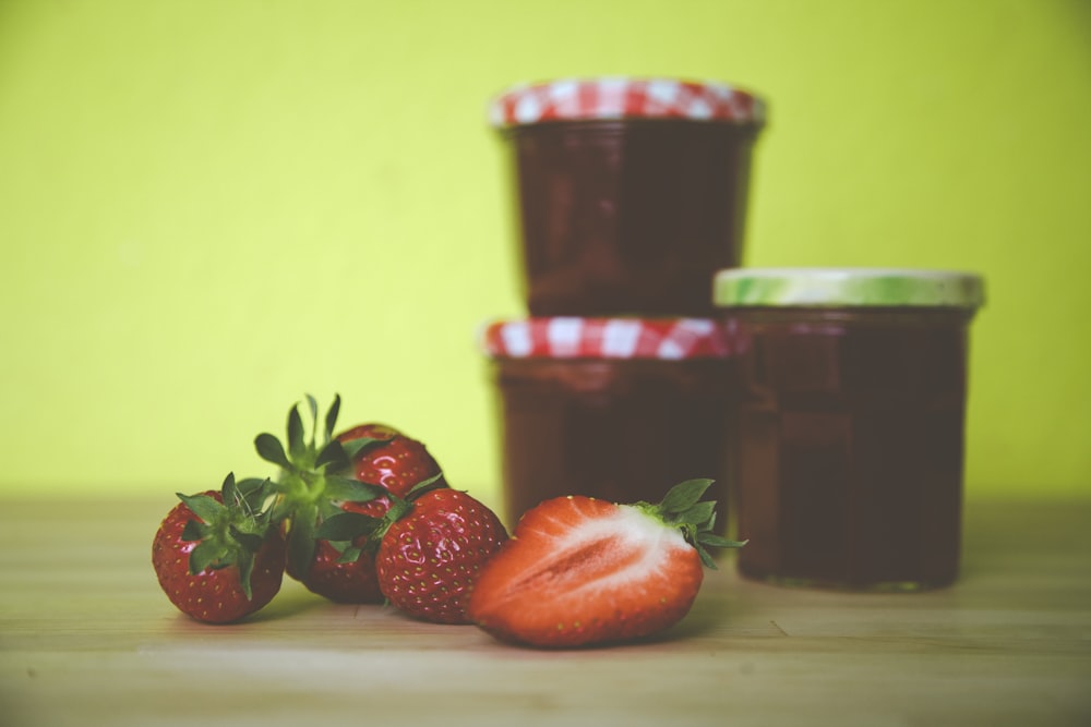 strawberries in green and white plaid container