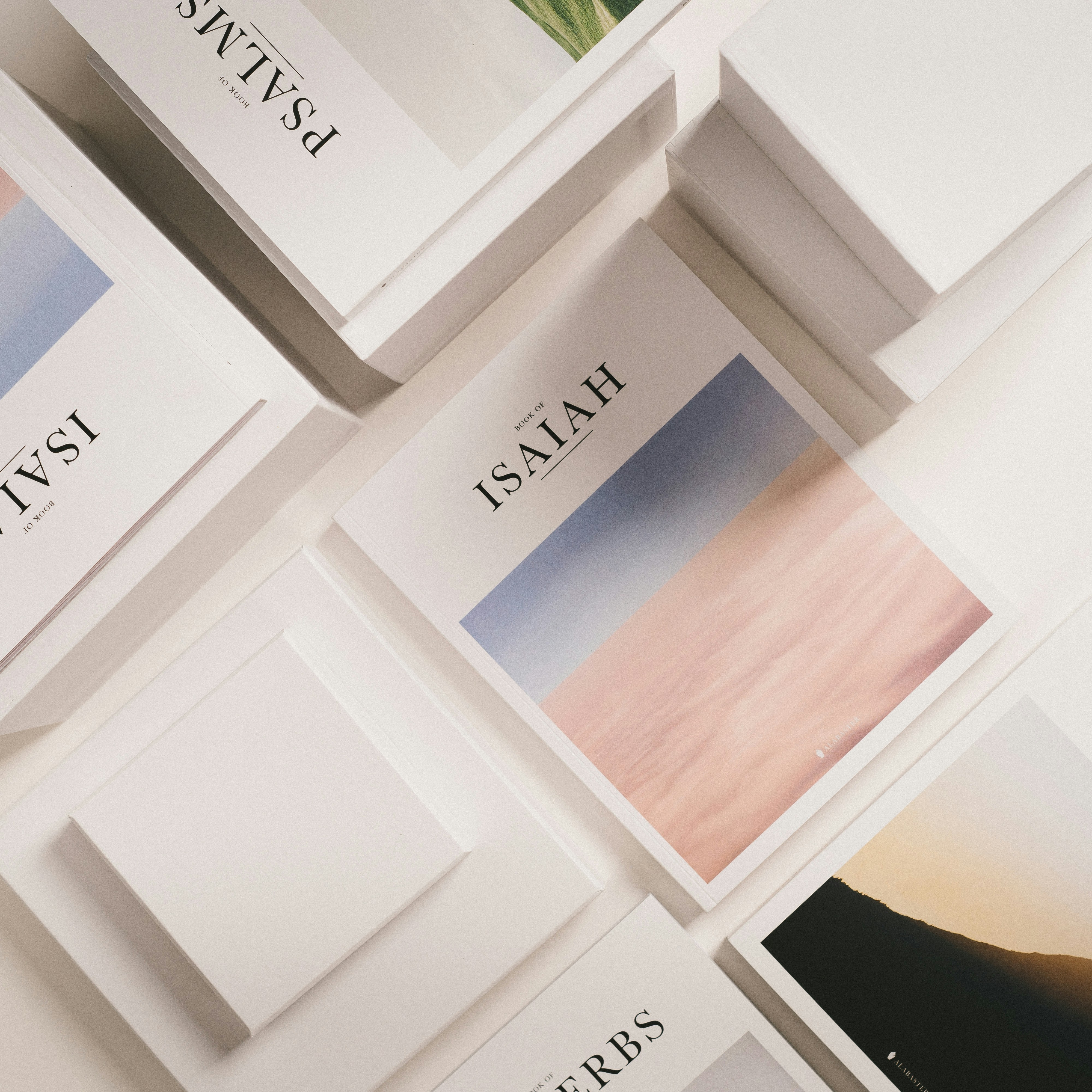 Alabaster Complete Collection with white boxes and background