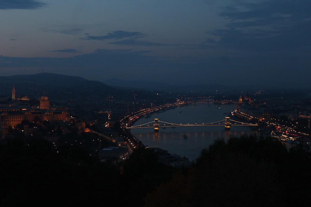 aerial view of city during night time