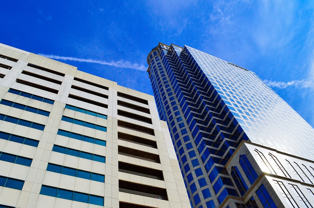 edificio in cemento bianco e blu sotto il cielo blu durante il giorno