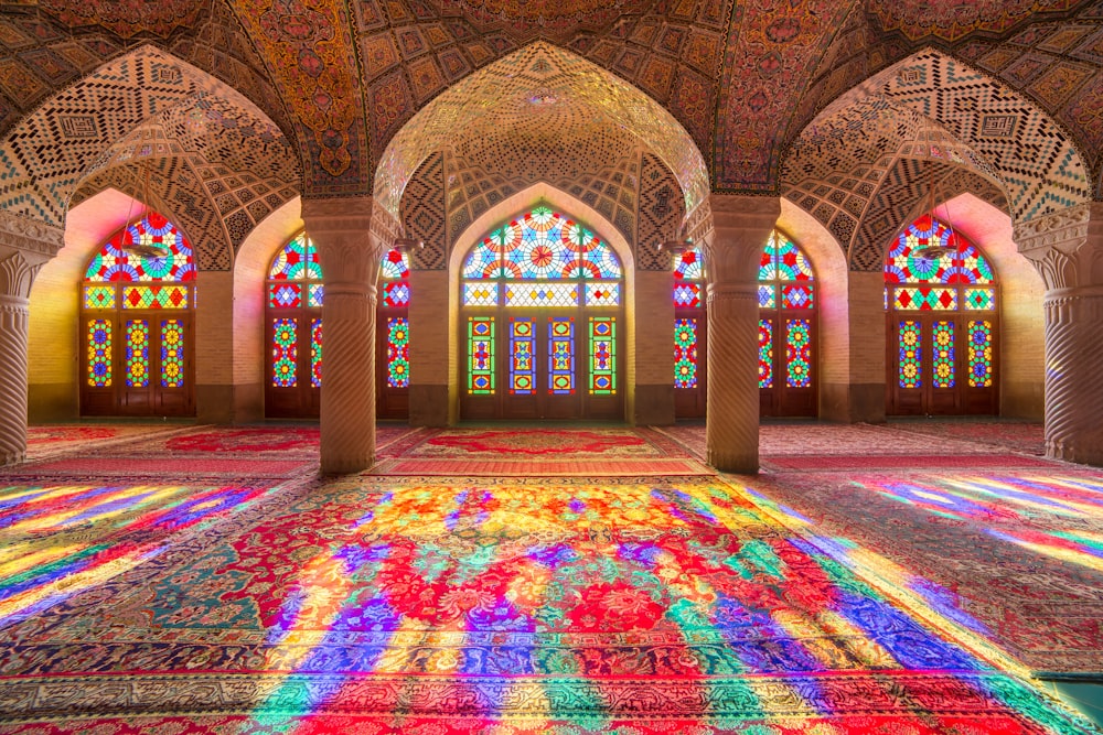 green red and yellow floral ceiling