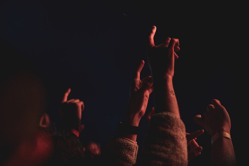 people raising their hands during nighttime