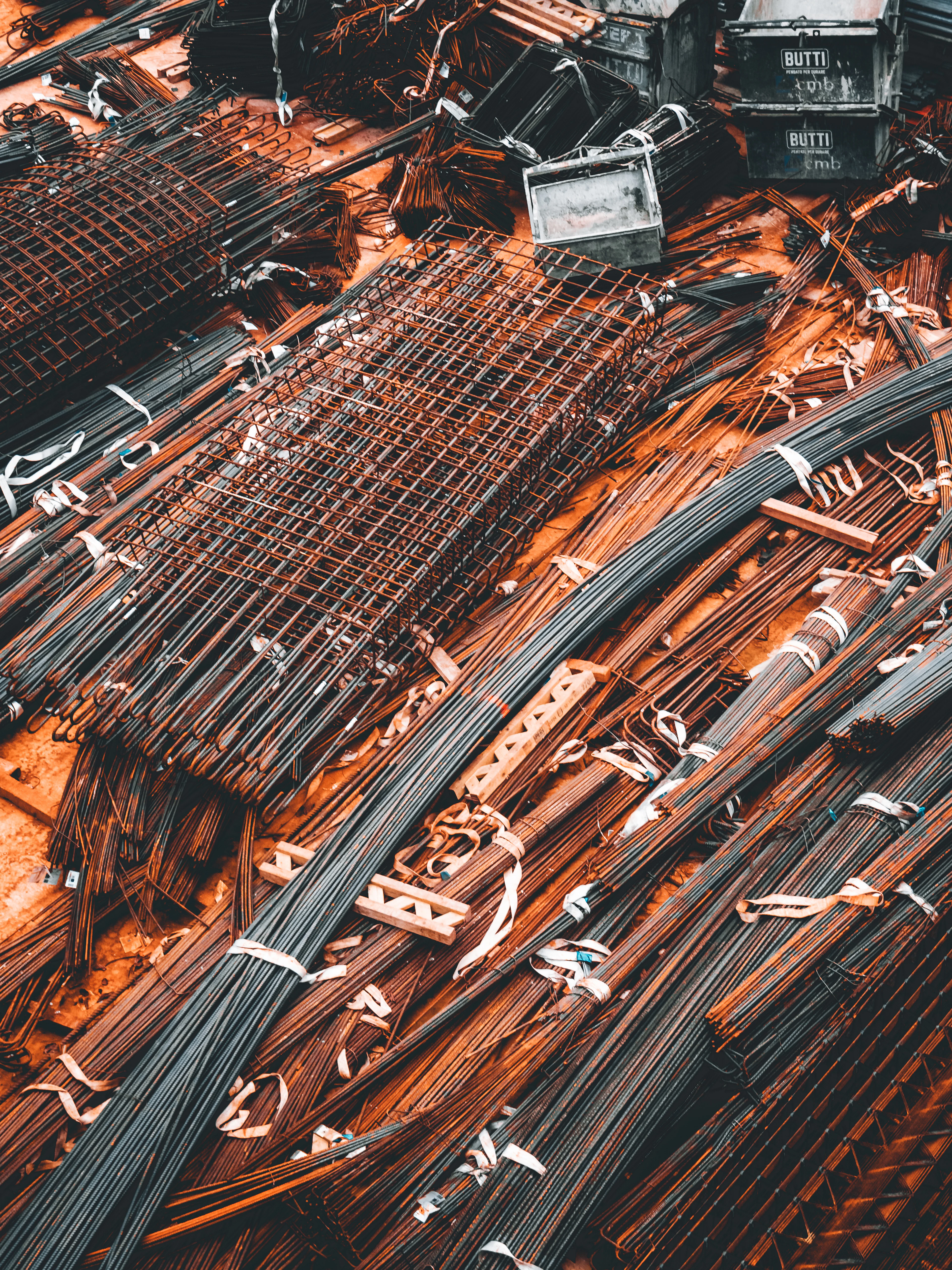 TMT reinforcement bars bundled on site