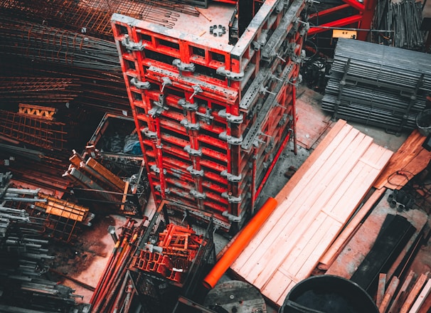 red and gray metal frames