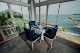 A dining area with a stunning sea view.