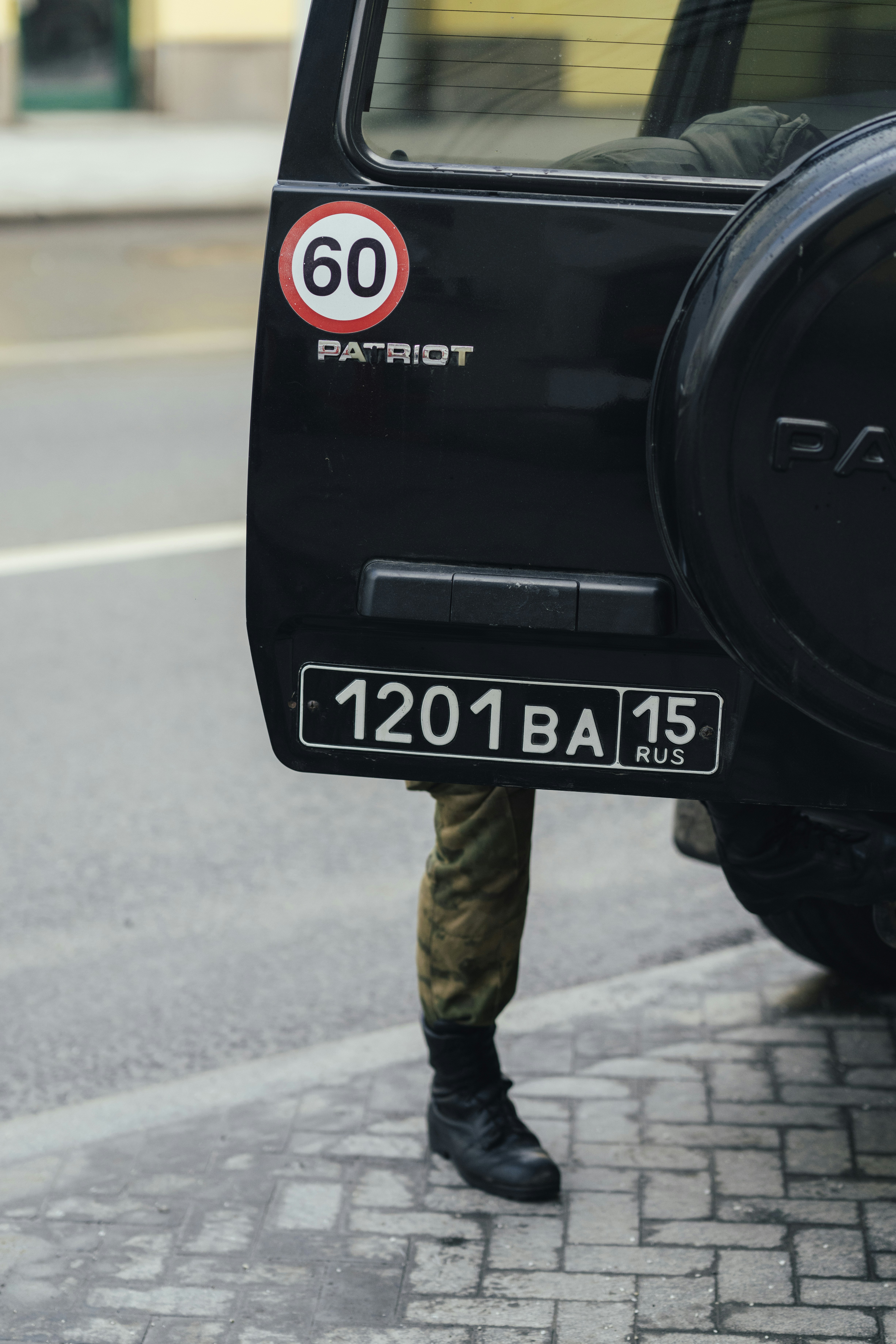 A leg of a military person (soldier) in Moscow. Uniform.