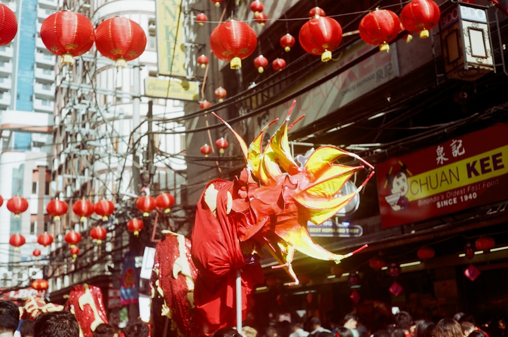 red and yellow chinese lanterns