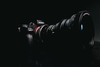 black sony camera on black surface