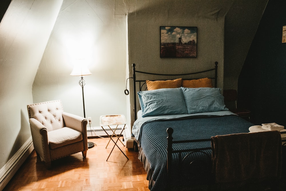 white and black bed linen