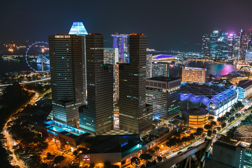 high rise buildings during night time