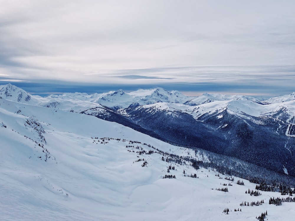 snow covered mountain under cloudy sky during daytime