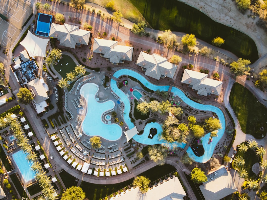 aerial view of swimming pool, Poolside.