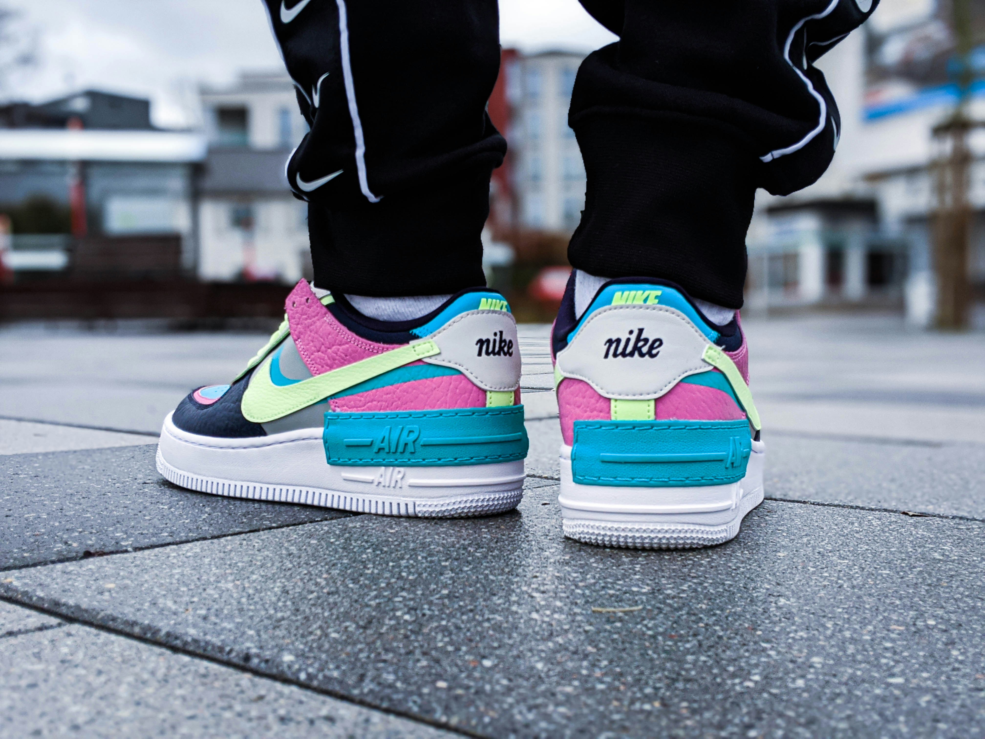 teal and pink sneakers