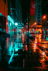 a person walking down a street holding an umbrella
