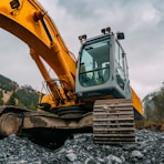 yellow and green excavator on rocky ground during daytime