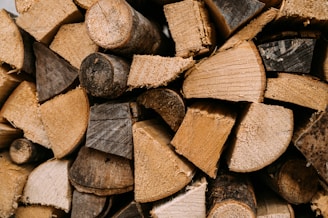 Close-up of a bag of premium firewood ready for delivery.
