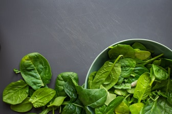 green spinach leaves on white ceramic bowl