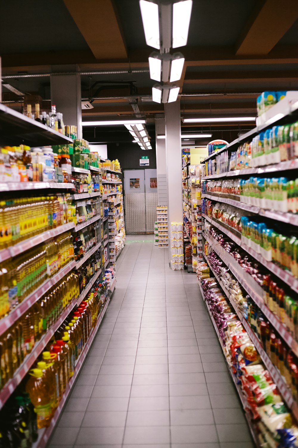Grocery store shelf with price tags