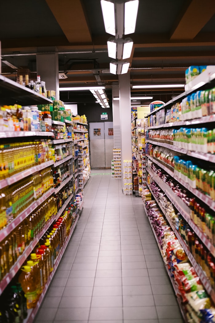 Rows of buffer stock on warehouse shelving